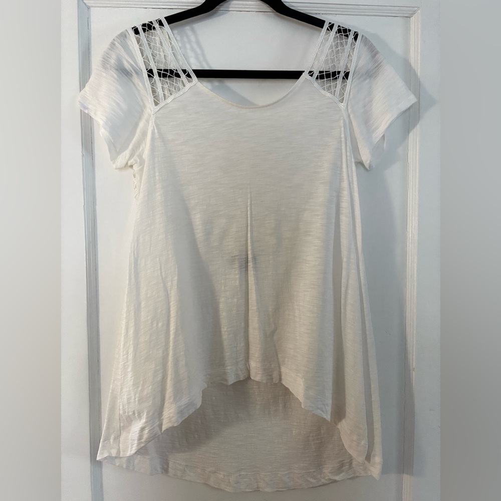 Express White Short Sleeve Tee with Lace Detail